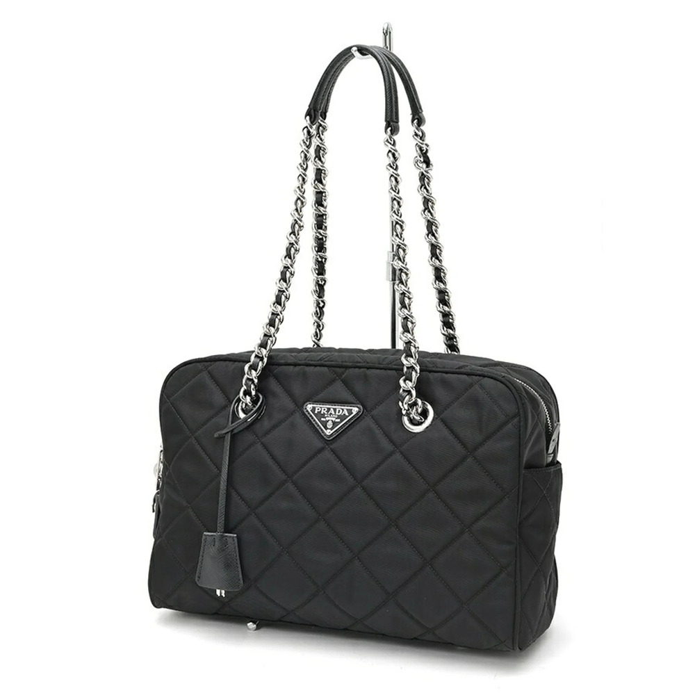 Prada quilted chain shoulder Boston bag 1BB903, nylon, Nero (black)